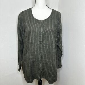 Pure Jill Linen Button Front Tunic Green‎ With Pockets Relaxed Size Small